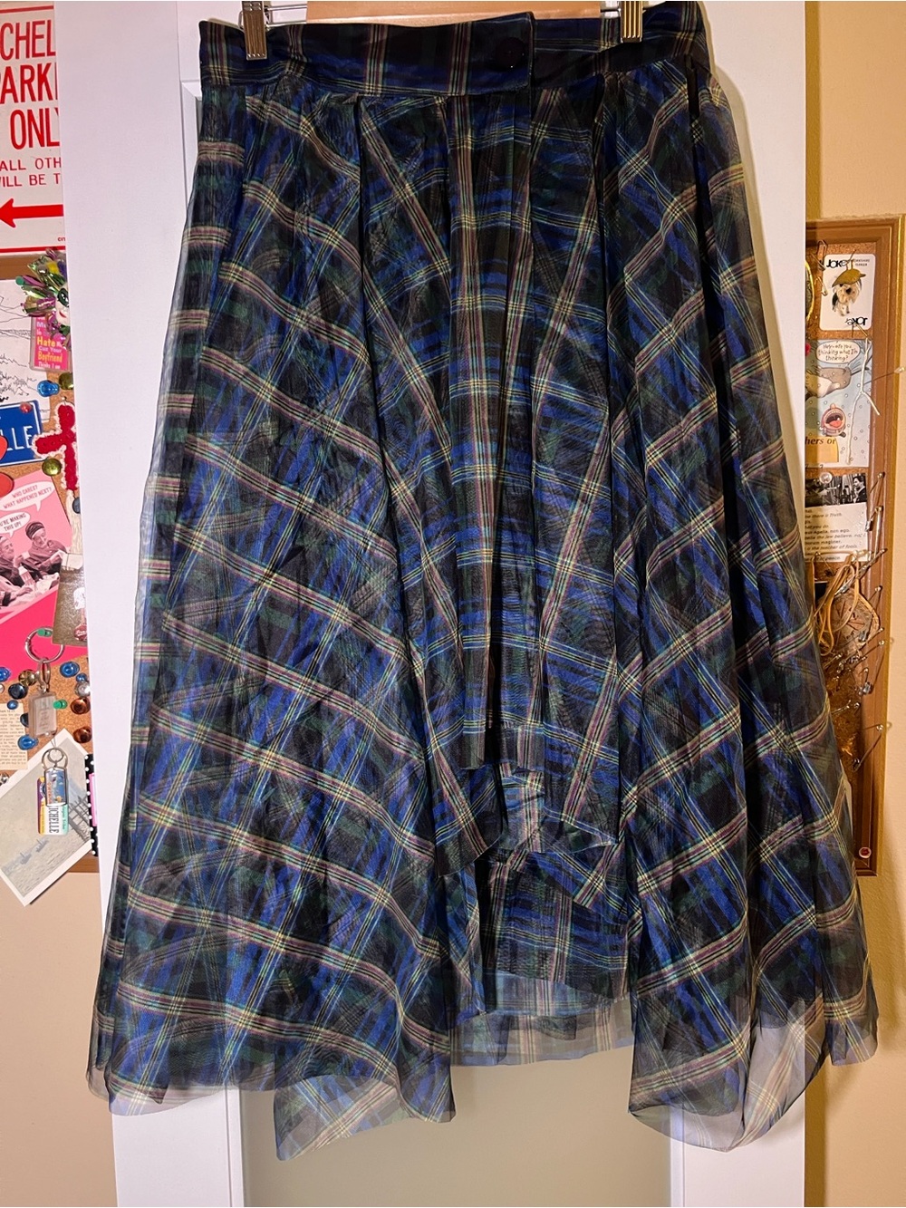 Kate Hewko Plaid Skirt in Black and Blue - Feminine A-Line Style